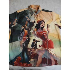 Royauria Mens Hawaiian Shirt XXL Latin Jazz Band Print Short Sleeve Button-Up